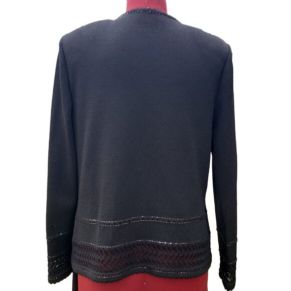 St. John Evening Pant Suit 6 Black Santana Knit Metallic Trim Wide Leg Vintage - Picture 6 of 15